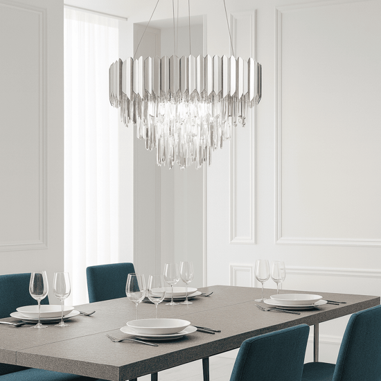 Lampadario contemporana cristalli cromo per salotto 50cm